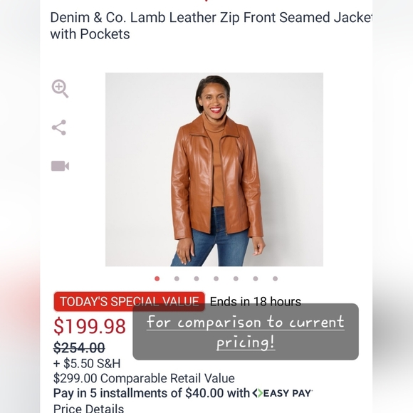 QVC's Denim & Co Cognac Brown Zip Front Leather Jacket Petite Large NWOT - Picture 2 of 8